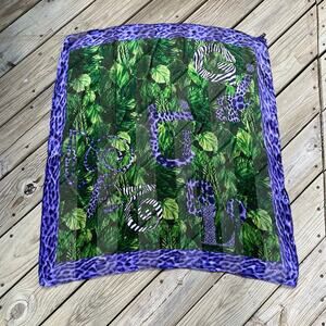 Gai Mattiolo Women's Vintage Italian Green Jungle Print Square Scarf 100% Silk